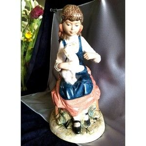 NADAL FIGURINE - GIRL WITH DOG L-10-X HAND MADE IN SPAIN 11' tall signed vtg